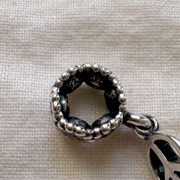 PANDORA CHARM | PEACE SIGN | DANGLE | PINK STONES | STERLING SILVER | 925 ALE - Picture 4 of 5